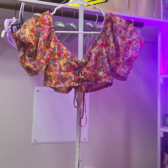 Wild Fable Pink Floral Puff Sleeve Blouse - Picture 2 of 4